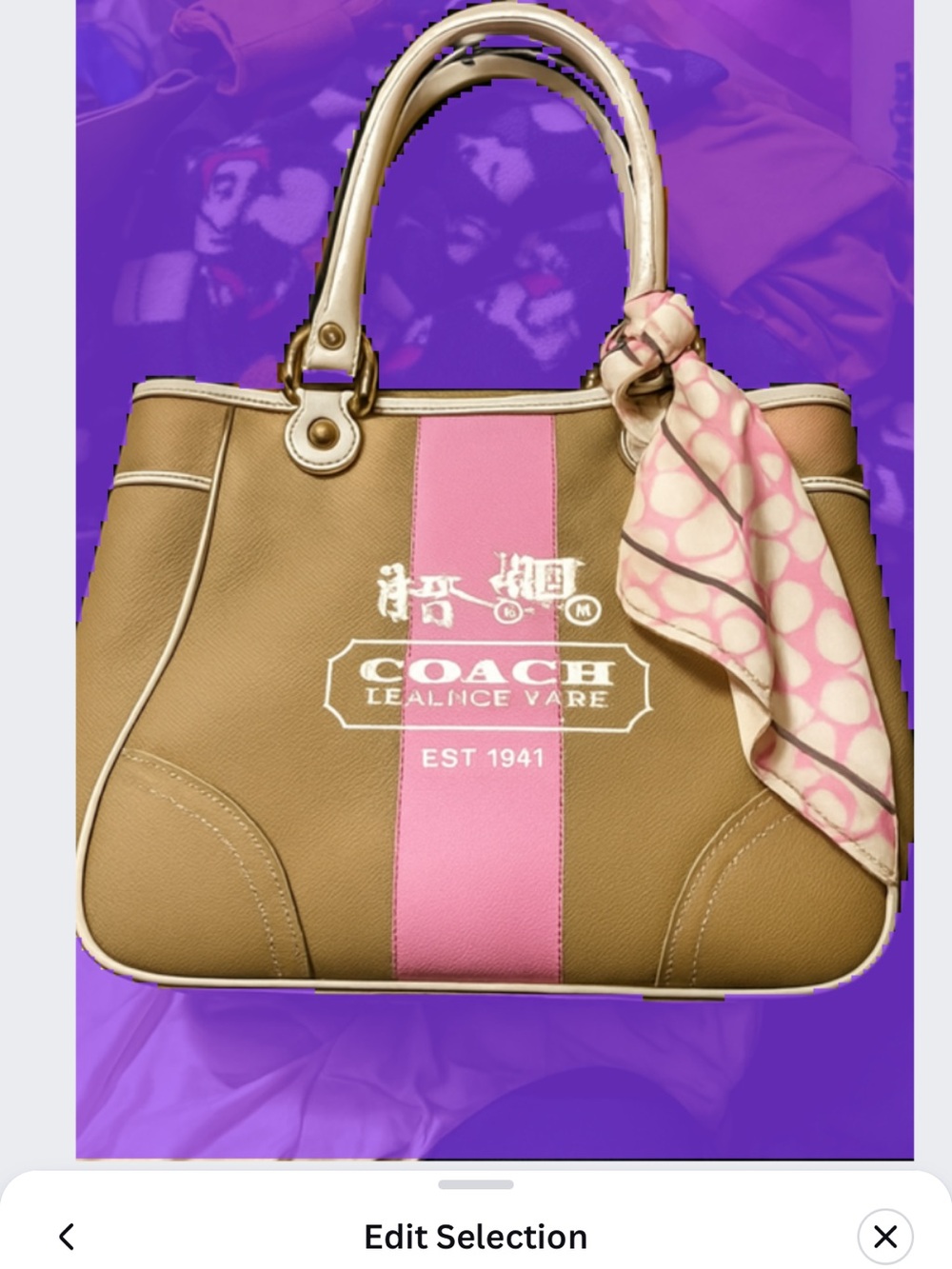 Coach Tan and Pink Leather Satchel with Scarf Accent